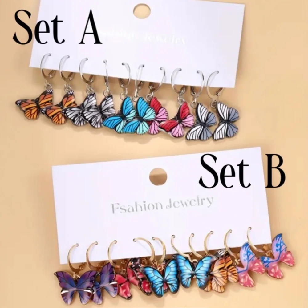 NWT Vibrant Butterfly Pierced Dangle Earrings!  Set of 5!